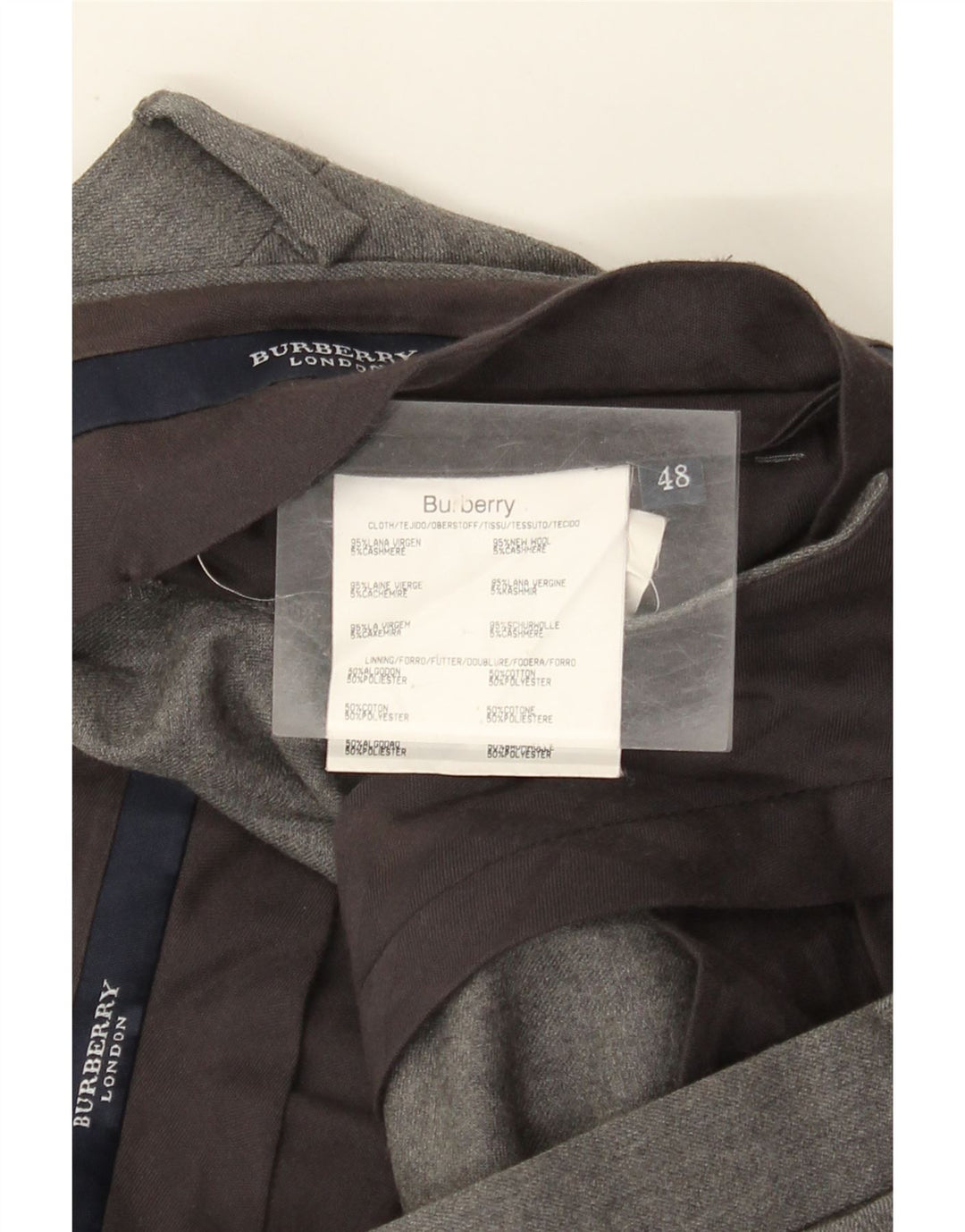 Burberry Herren-Anzughose mit Pegged-Anzug, Größe 48, mittelgroß, W36, L25, graue Schurwolle