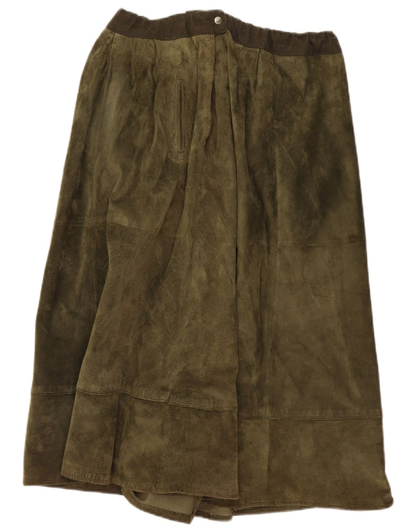 Vintage Damen Wildleder Faltenrock EU 44 XL W34 Grünes Leder
