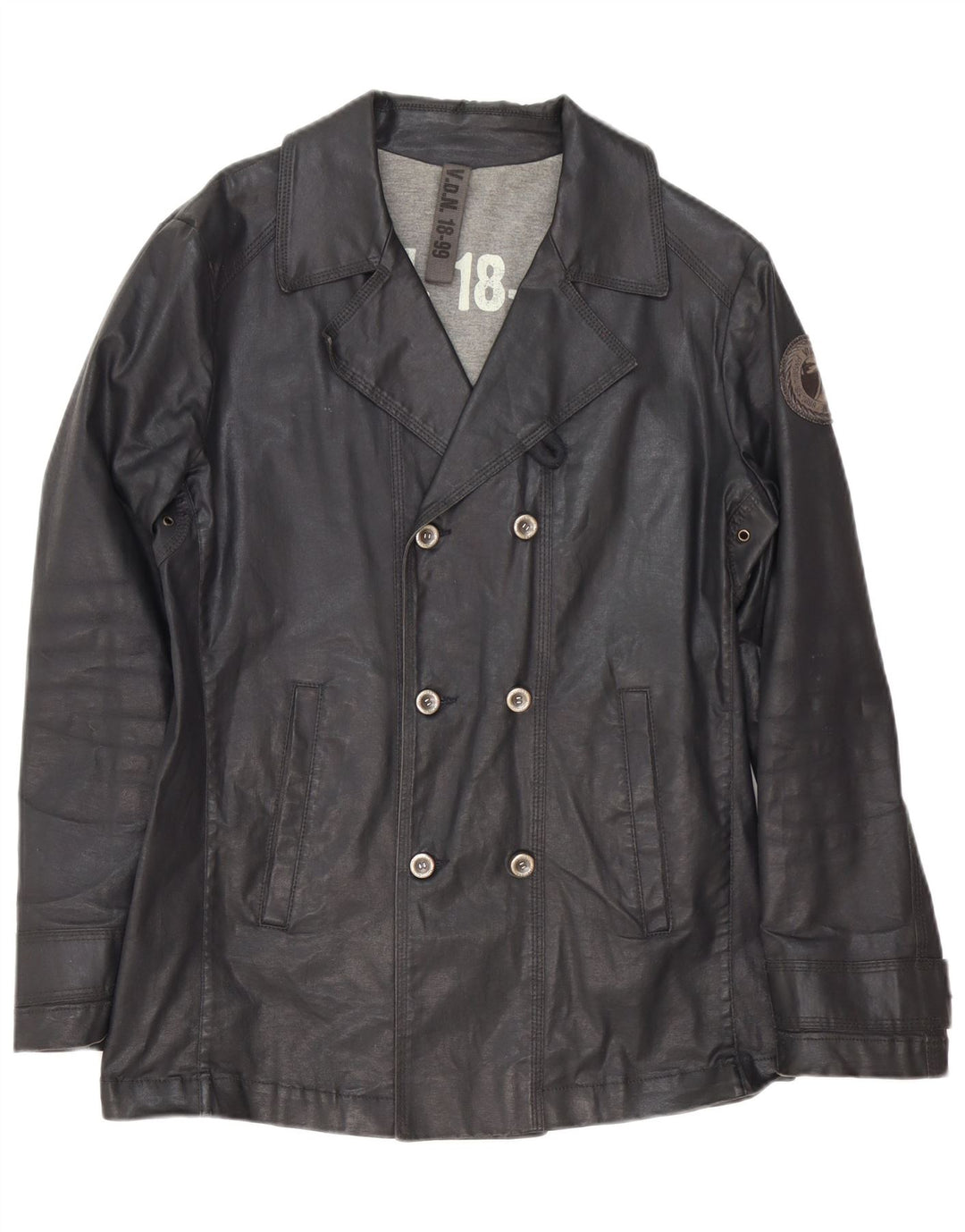 Vintage Herren Doppelreihige Jacke aus gewachster Baumwolle IT 46 Small Schwarz