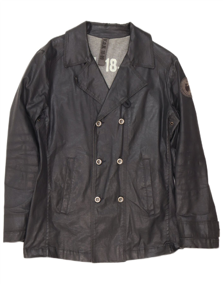 Vintage Herren Doppelreihige Jacke aus gewachster Baumwolle IT 46 Small Schwarz