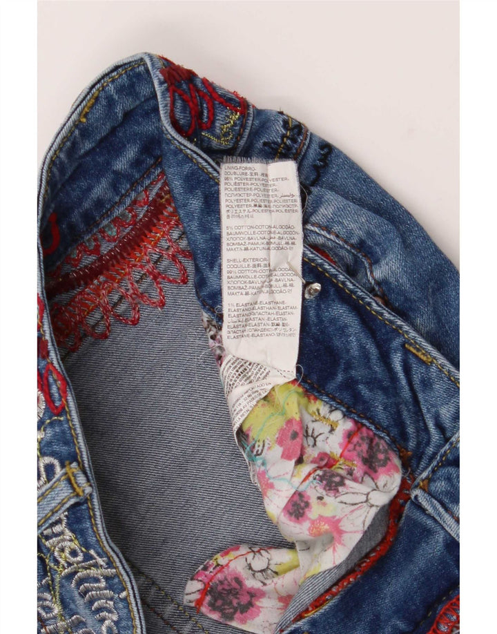 Desigual Damen Graphic Slim Jeans W30 L27 Blaues Polyester