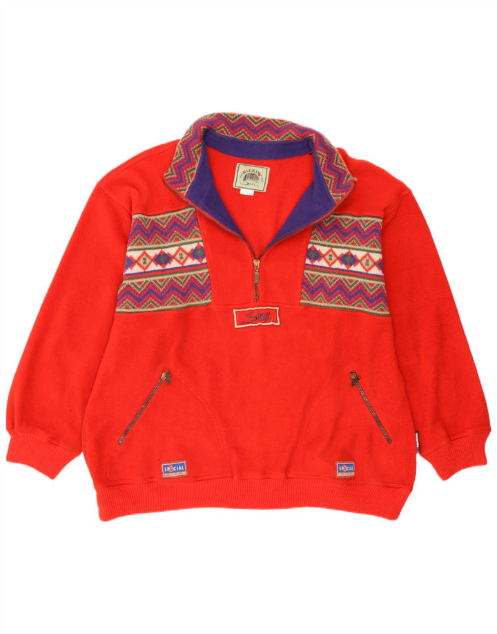 Silvy Herren-Fleecepullover mit Reißverschluss am Hals, großes rotes Fair-Isle-Polyester