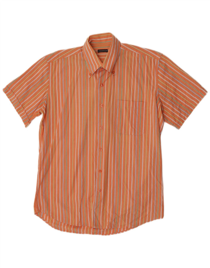 People Herren-Kurzarmhemd, groß, orange gestreift, Baumwolle