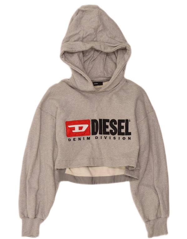 Diesel Womens Crop Graphic Sweatshirt Pullover UK 6 XS Grau gefleckte Baumwolle