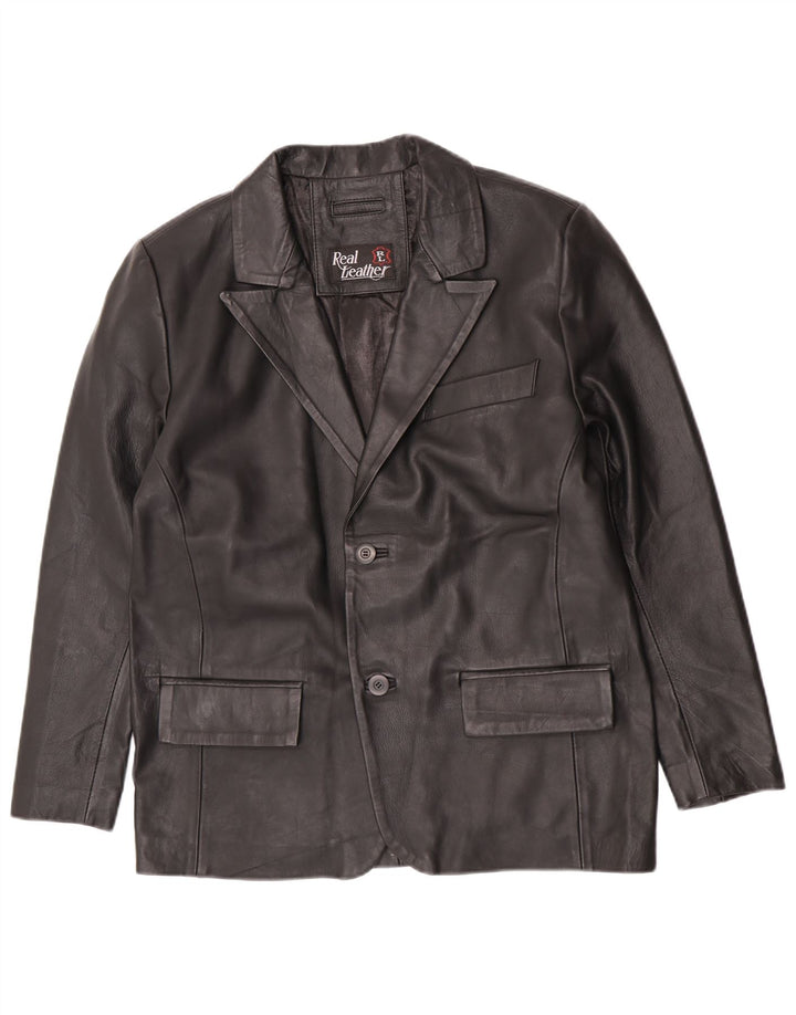 Vintage Herren 2-Knopf-Leder-Blazerjacke UK 38 Mittelschwarzes Leder