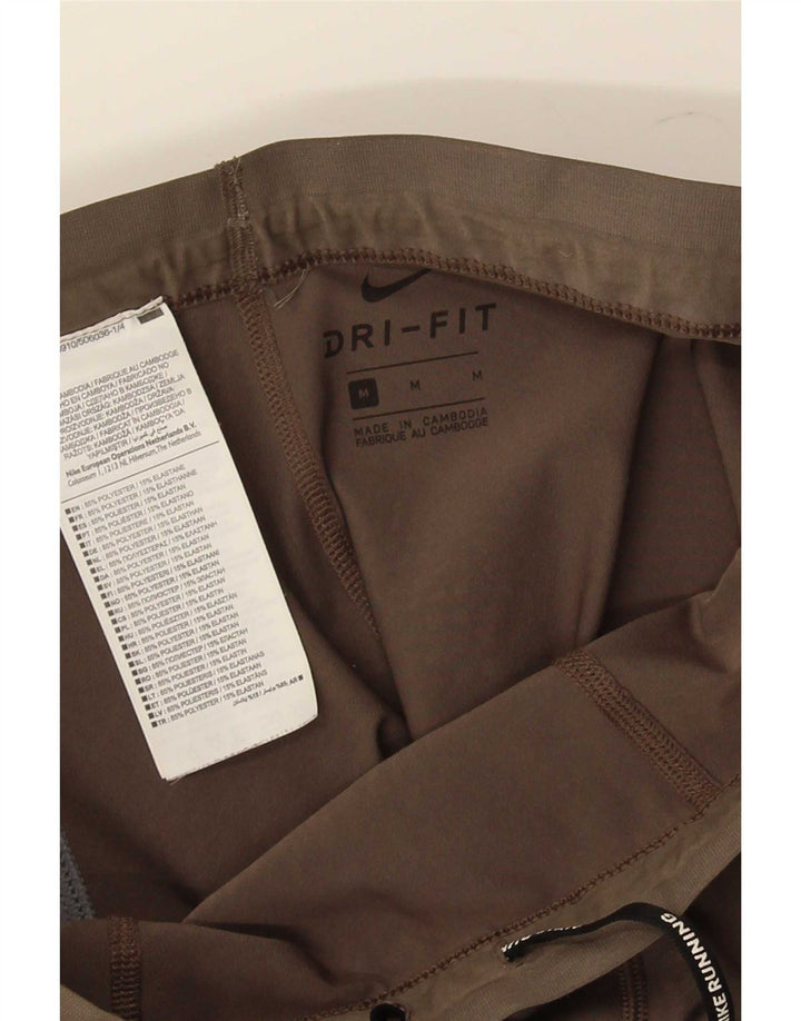 Nike Damen Dri Fit Leggings UK 12 Mittelbraun gestreift Polyester