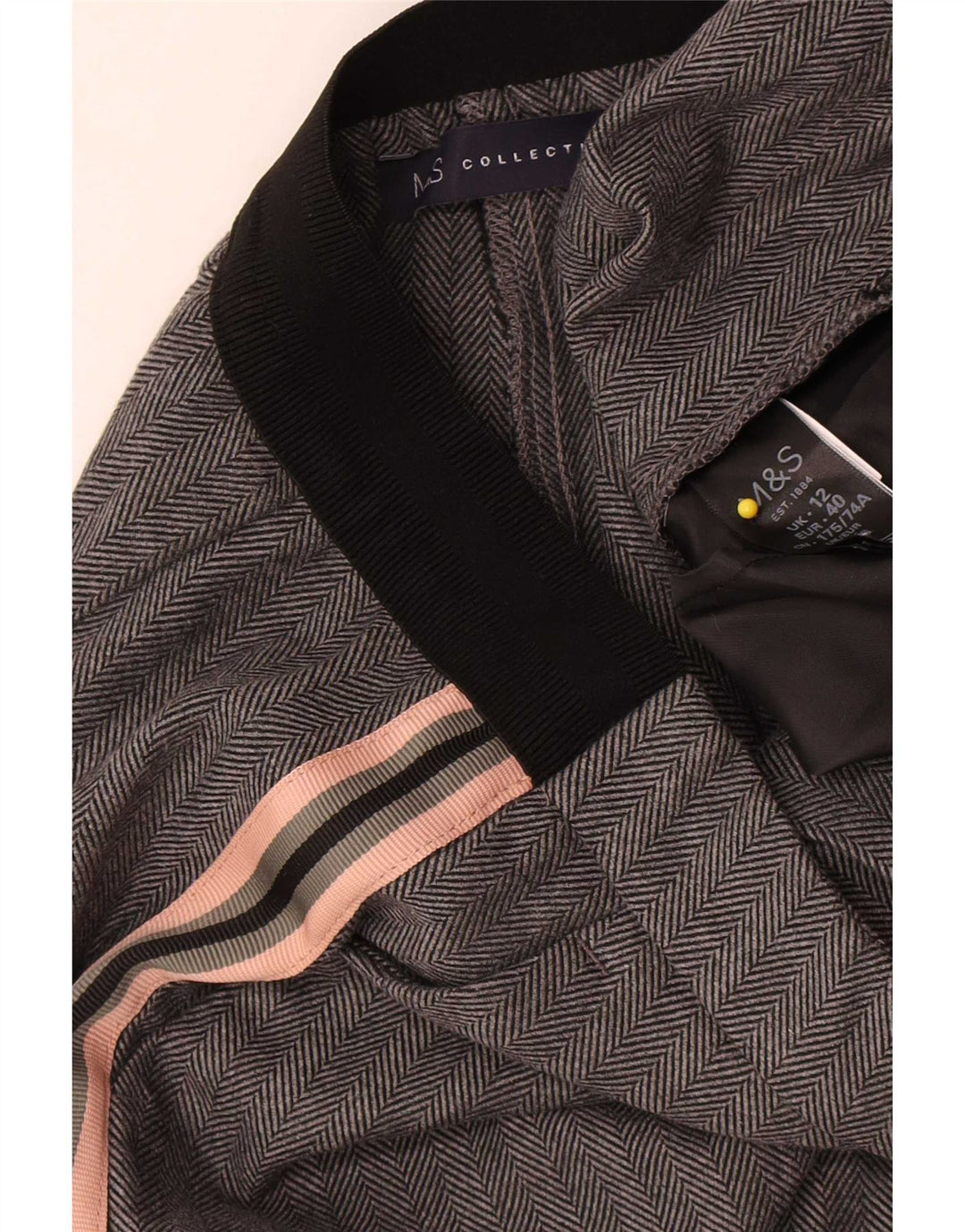 Marks & Spencer Damen Anzughose UK 12 Medium W30 L26 Graues Fischgrätenmuster