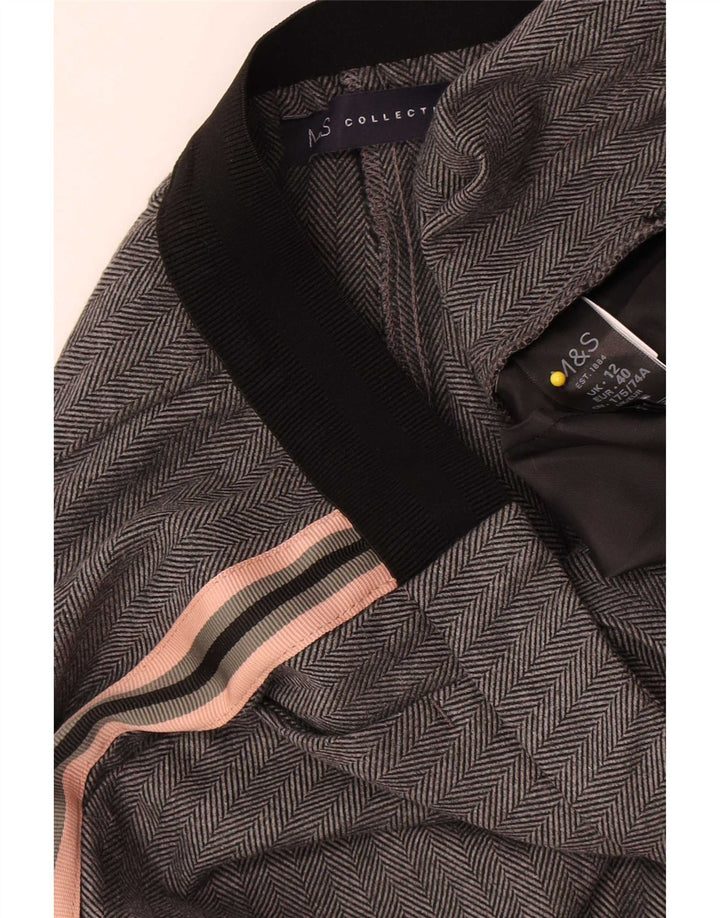 Marks & Spencer Damen Anzughose UK 12 Medium W30 L26 Graues Fischgrätenmuster