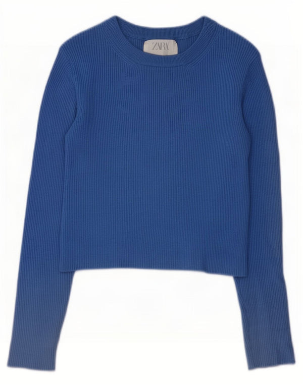 Zara Mädchen Crop Top Langarm 13-14 Jahre Blaue Viskose