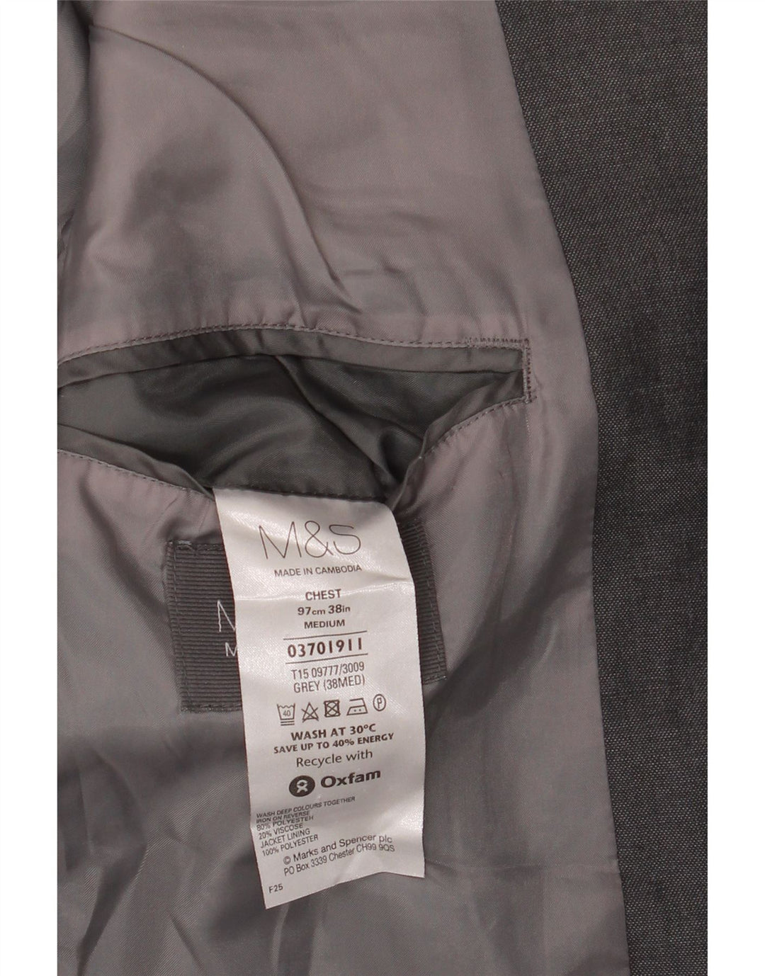 Marks & Spencer Herren-Blazer mit 2 Knöpfen, UK 38, Mittelgrau, Polyester