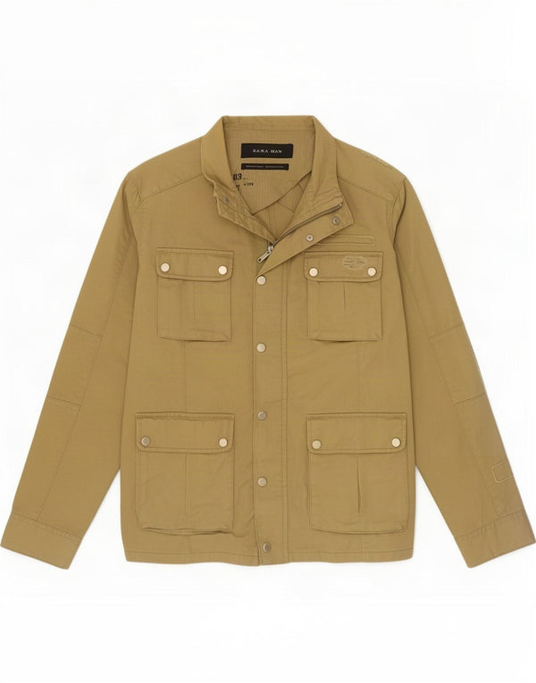 Zara Herren Utility Jacke UK 42 XL Khaki Baumwolle