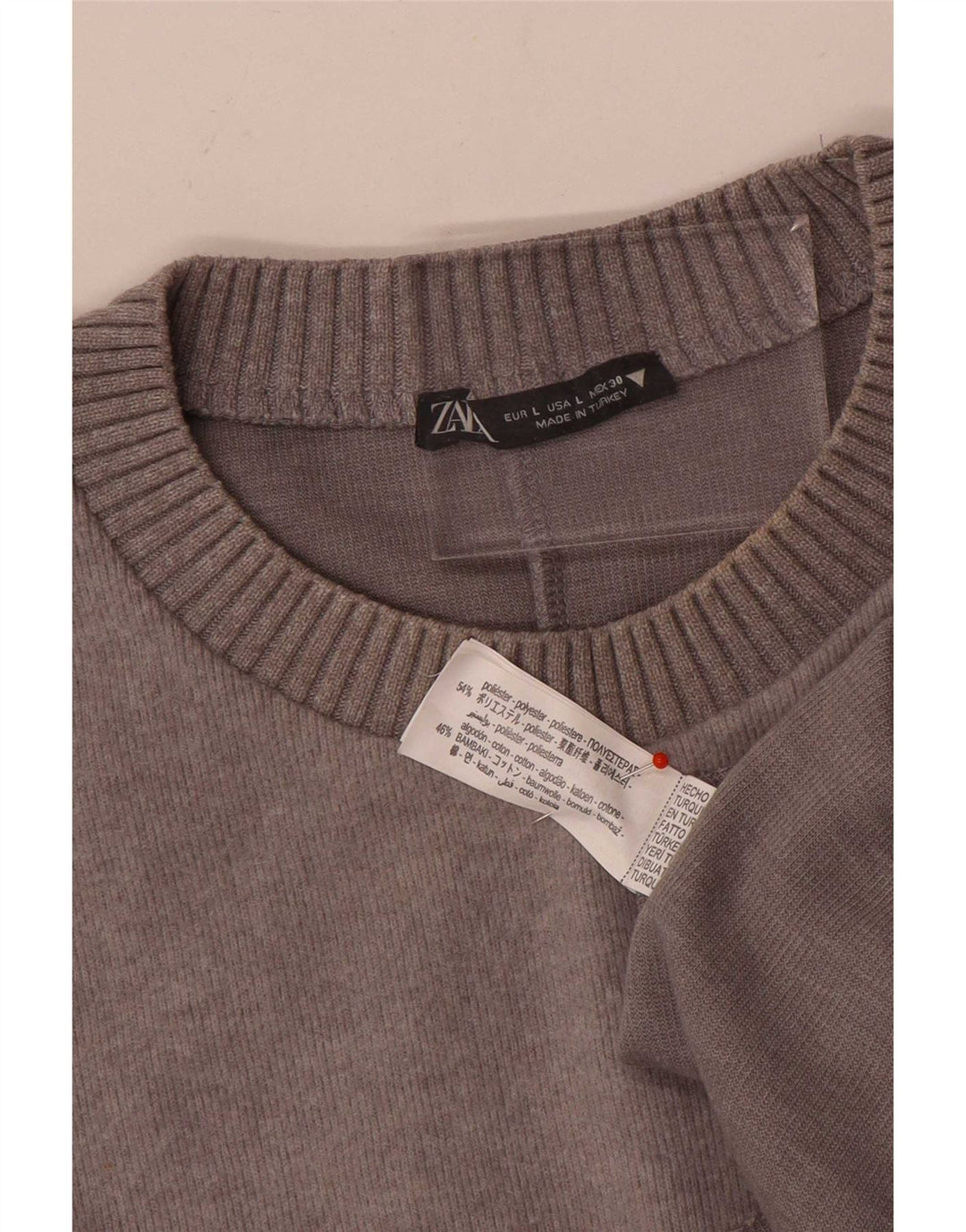 Zara Damen-Pullover mit U-Boot-Ausschnitt, UK 16, Größe L, grau, Polyester