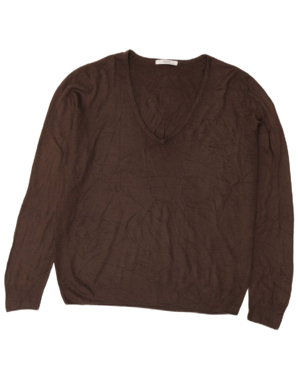 Marks & Spencer Damen-Pullover mit V-Ausschnitt, UK 16, Größe L, braun, Acryl