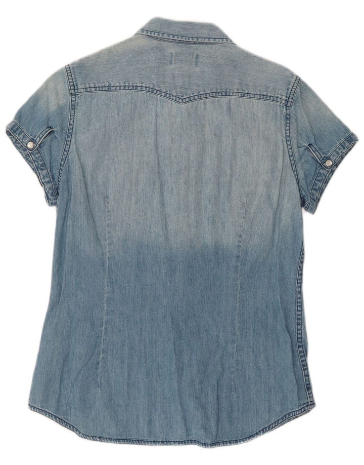 LEVI'S Damen Kurzarm-Jeanshemd UK 12 Mittelblaue Baumwolle