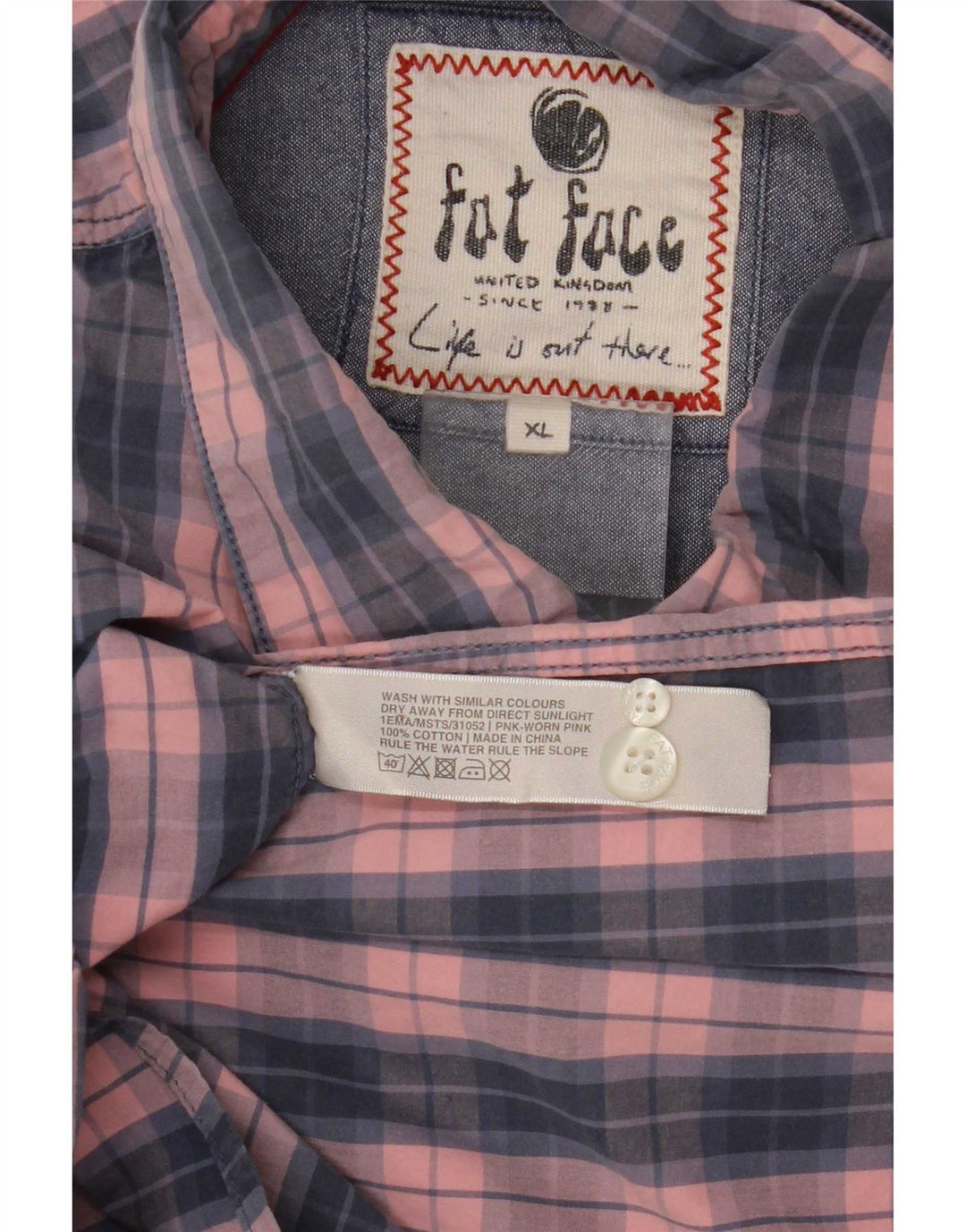Fat Face Herren-Hemd, reguläre Passform, XL, rosa kariert, Baumwolle