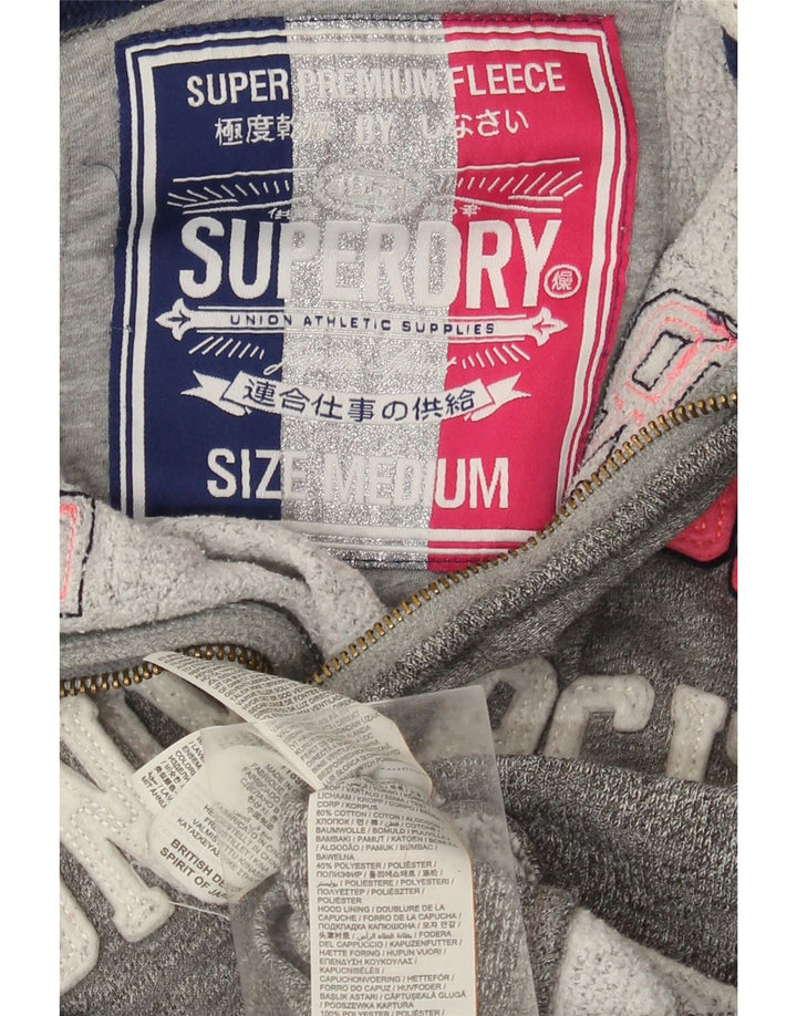 SUPERDRY Damen-Kapuzenpullover mit grafischem Reißverschluss, UK 14, mittelgraue Baumwolle