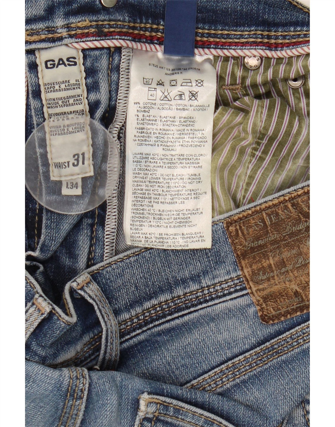 Gas Damen Slim Jeans W31 L34 Blaue Baumwolle