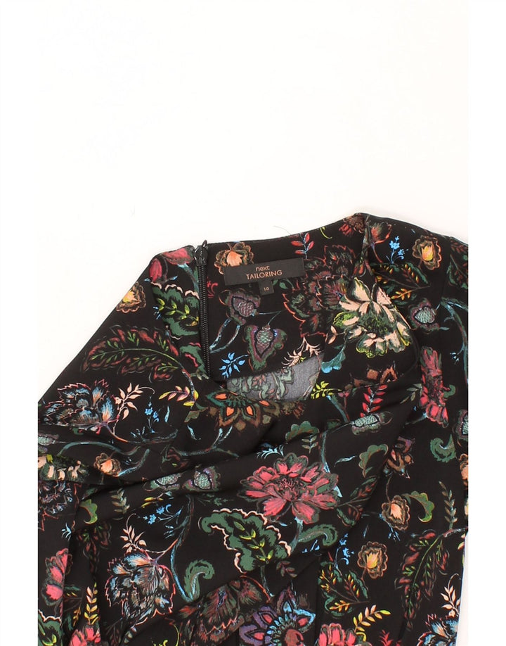NEXT Womens Long Sleeve A-Line Dress UK 10 Small  Black Floral Polyester Vintage Next and Second-Hand Next from Messina Hembry 