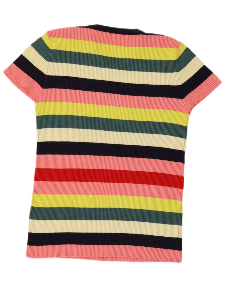 Zara Damen T-Shirt Top UK 12 Medium Mehrfarbig gestreift Viskose