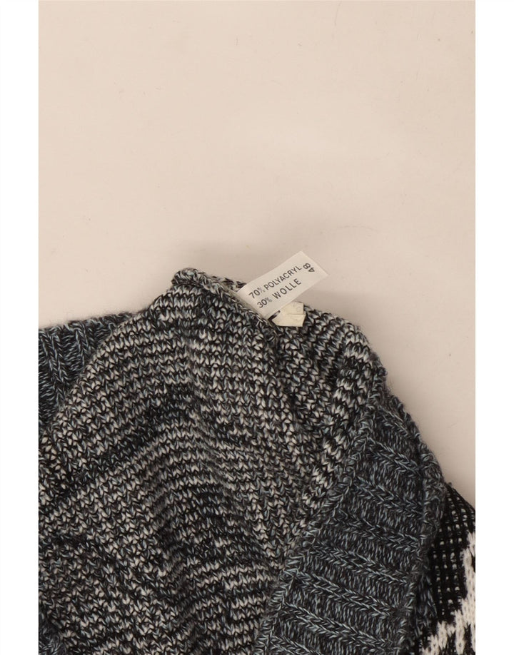 Vintage Damen Pullover mit V-Ausschnitt IT 48 XL Grau Fair Isle Polyacryl