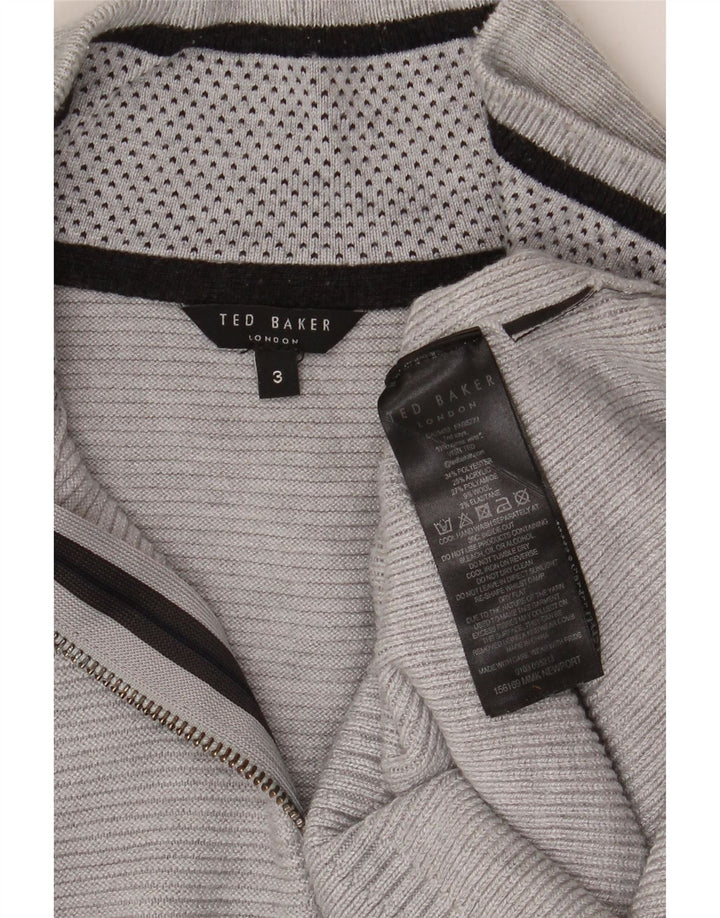 Ted Baker Herren-Pullover mit Reißverschluss am Hals, Größe 3, mittelgraues Polyester