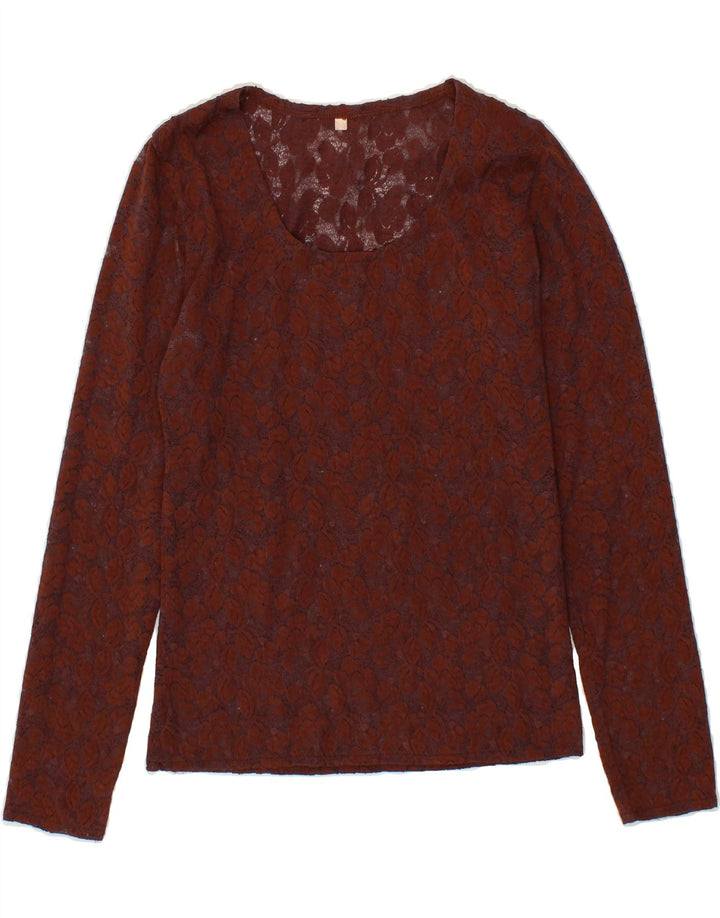 VINTAGE Womens Long Sleeve Blouse Top IT 42 Medium Brown Floral Polyester Vintage Vintage and Second-Hand Vintage from Messina Hembry 