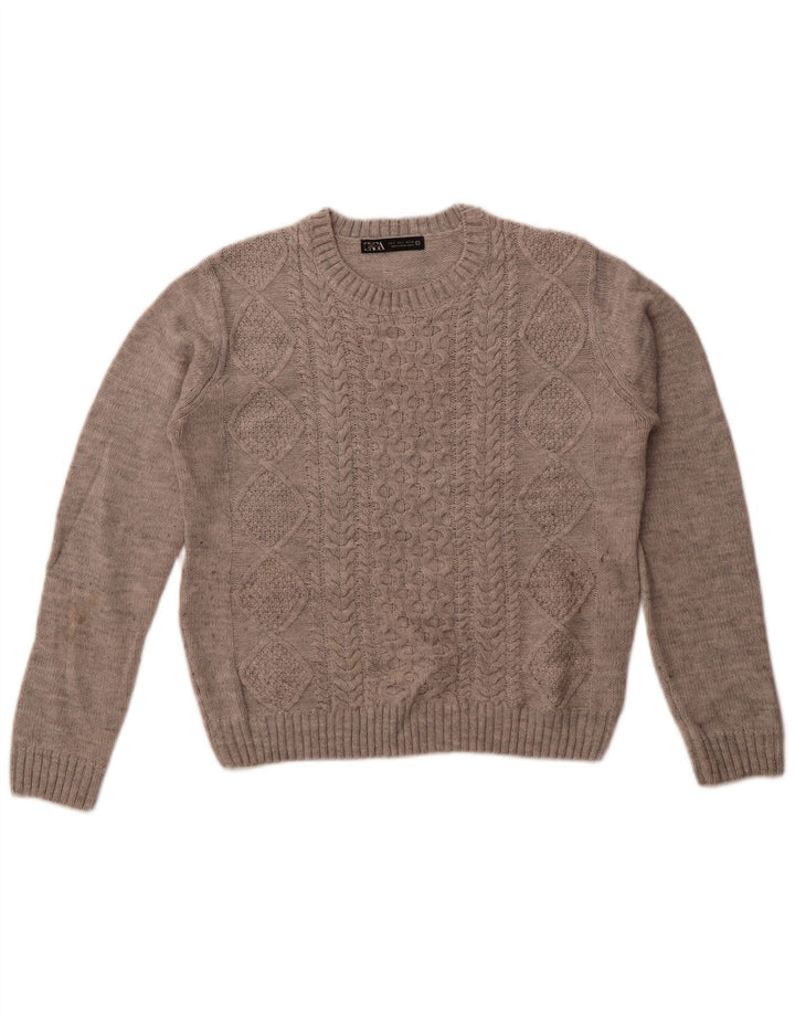 Zara Damen-Pullover, übergroß, Rundhalsausschnitt, Gr. 10, Small, Grau, Acryl