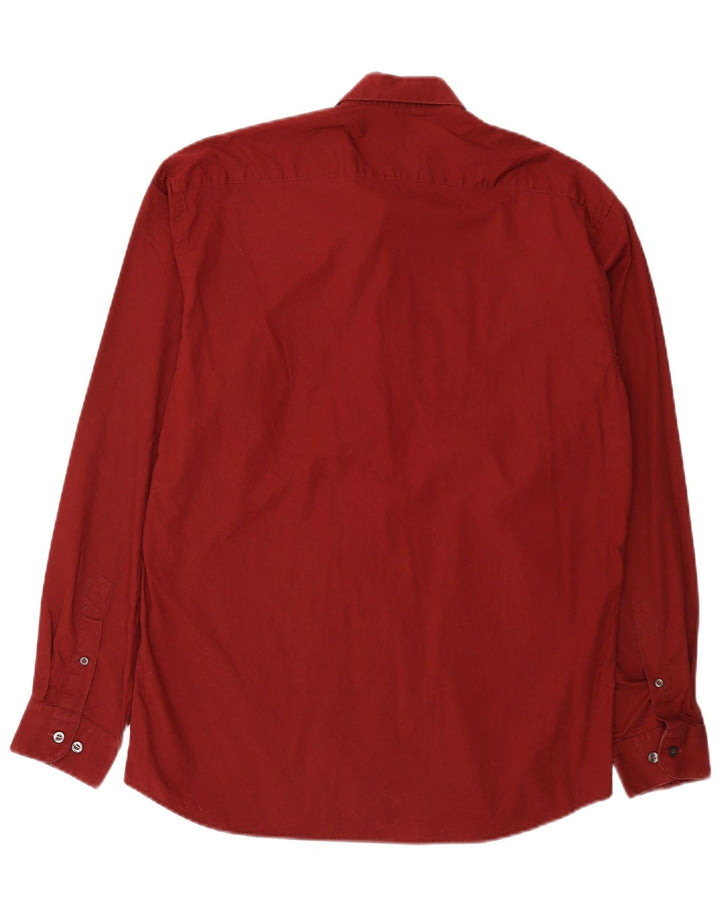 Massimo Dutti Herrenhemd, Größe 42, große burgunderrote Baumwolle