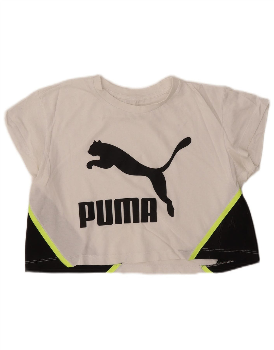 PUMA Damen Crop Oversized Graphic T-Shirt Top UK 2 2XS Weiß Farbblock