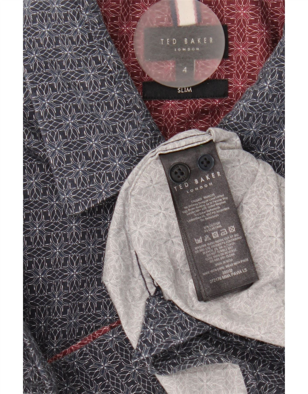 Ted Baker Slim-Fit-Hemd für Herren, Größe 4, groß, marineblau, geometrische Baumwolle