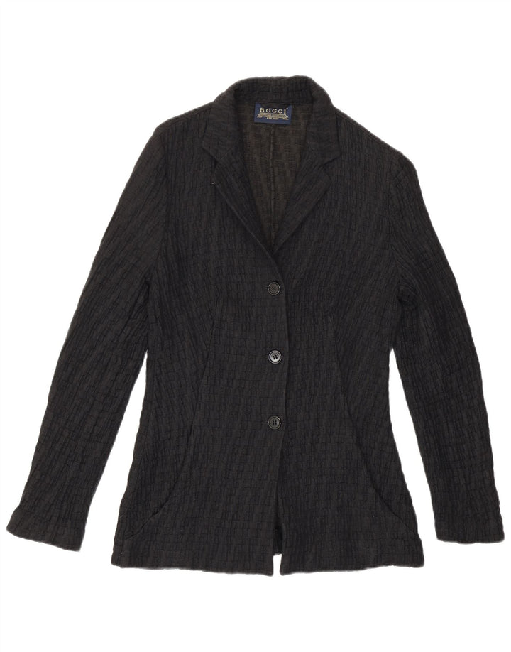 Boggi Damen-Strickjacke mit 3 Knöpfen, IT 42, mittelschwarz, gestreift, Baumwolle