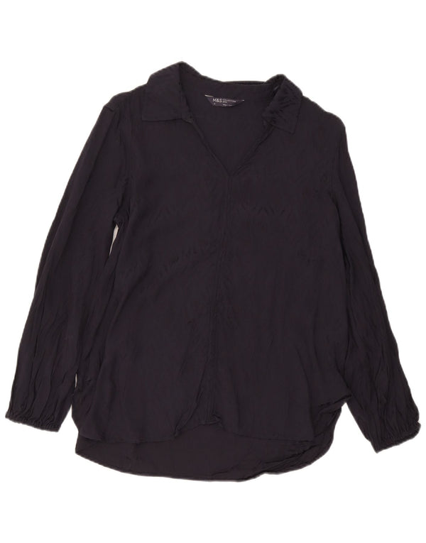 Marks & Spencer Womens Pullover Shirt UK 12 Medium  Navy Blue Viscose