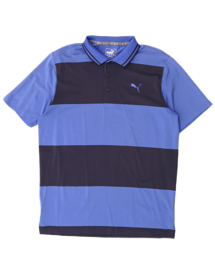 PUMA Mens Polo Shirt Medium Blue Striped Polyester