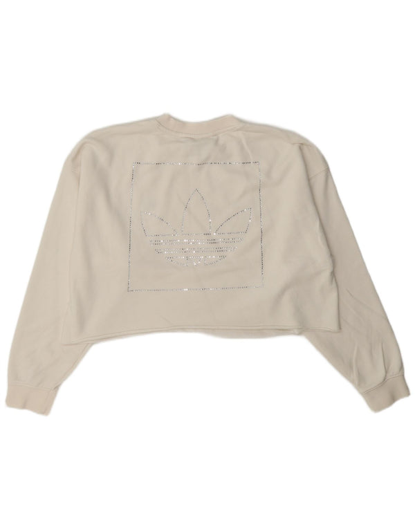 Adidas Damen Crop Graphic Oversized Sweatshirt Pullover UK 6 XS Weiß