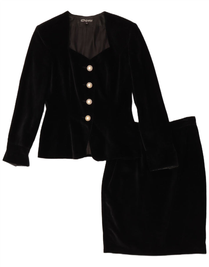 Superior Damen 4-Knopf-Velours-2-teiliges Rockset IT 42 Medium W28 Schwarz
