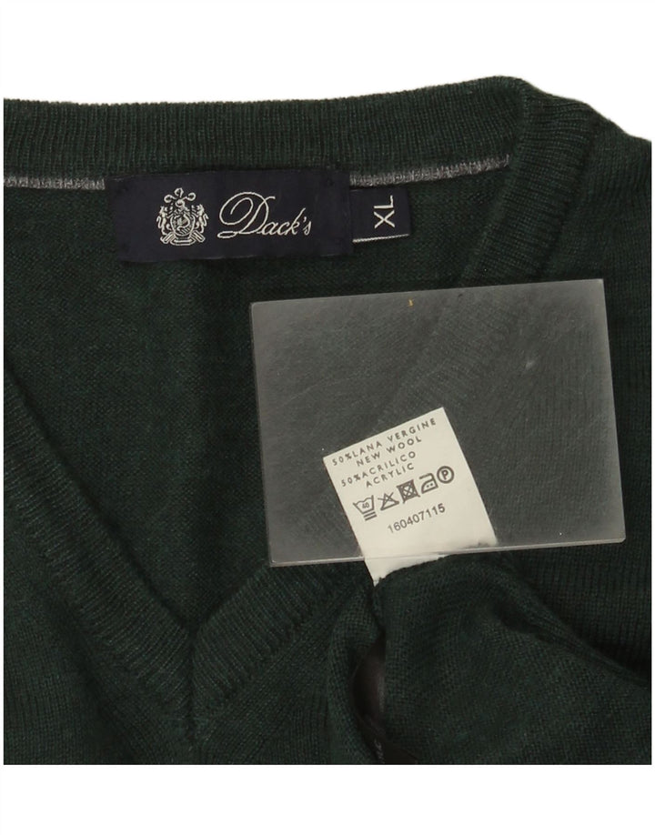 Dack's Herren-Pullover mit V-Ausschnitt, XL, grüne Wolle