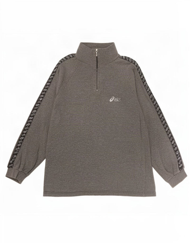 Asics Herren-Oberteil mit Reißverschluss und Grafik, langärmlig, klein, Grau, Farbblock
