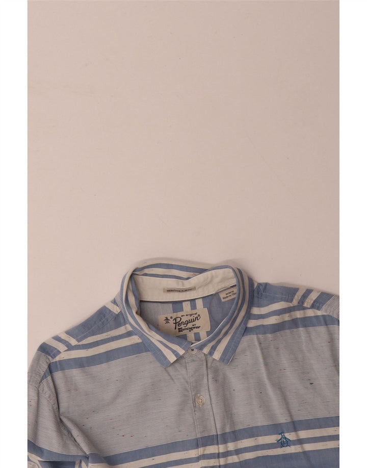 PENGUIN Herren Heritage Slim Fit Hemd mittelblau gestreift aus Baumwolle