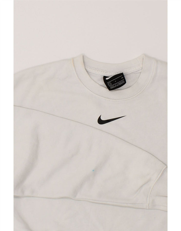 NIKE Womens Crop Graphic Sweatshirt Jumper UK 10 Small White Vintage Nike and Second-Hand Nike from Messina Hembry 