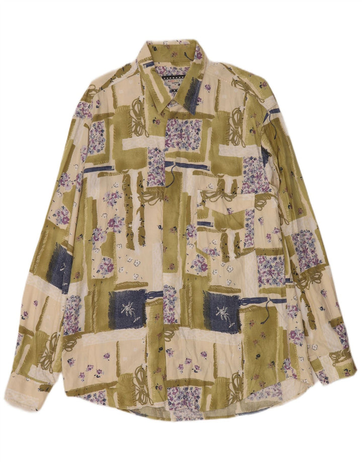 Azzurra Herren-Hemd, groß, grün, Patchwork-Viskose