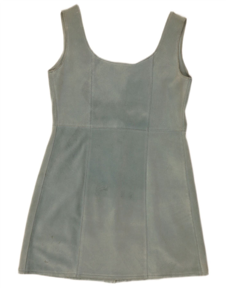 Vintage Damen Wildleder ärmellose Tunika Top UK 12 Mittelblaues Leder