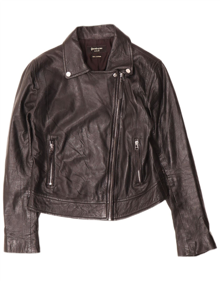 Stradivarius Damen Lederjacke UK 14 Großes schwarzes Leder