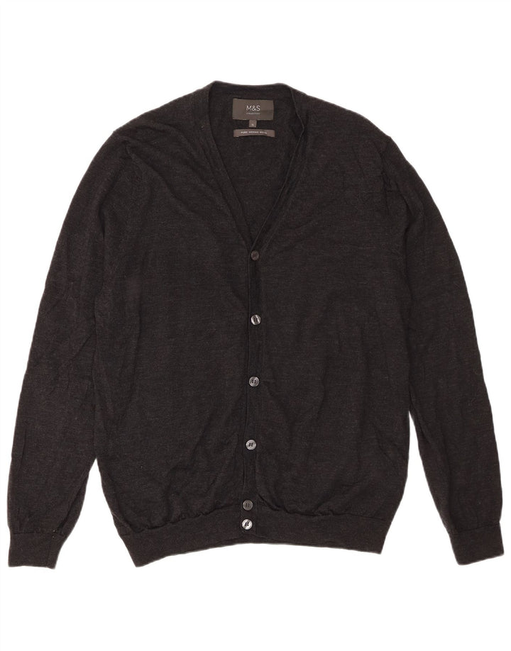 Marks & Spencer Herren Strickjacke XL Grau Merinowolle