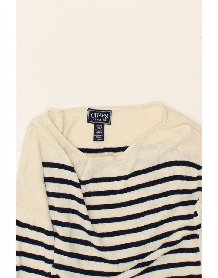 CHAPS Womens Boat Neck Jumper Sweater UK 14 Medium Off White Striped Vintage Chaps and Second-Hand Chaps from Messina Hembry 