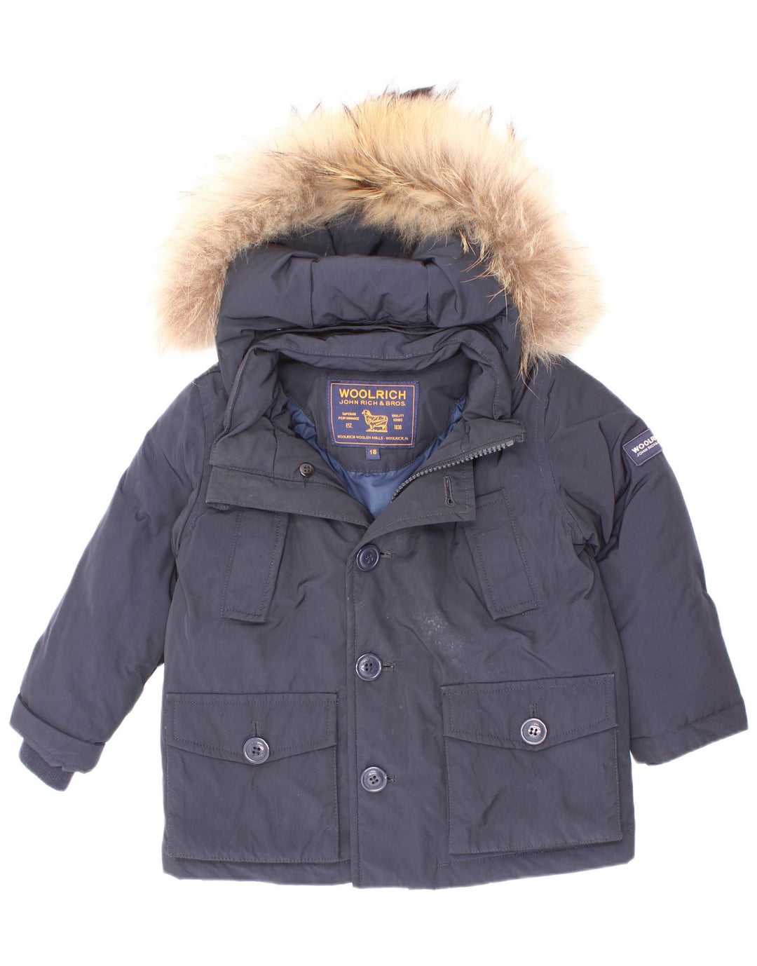 Woolrich Baby-Jungen-Jacke mit Kapuze, 12–18 Monate, marineblaues Polyester
