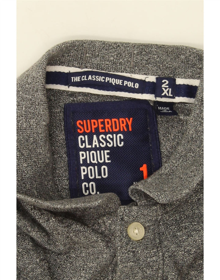 Superdry Herren-Poloshirt 2XL aus grau gefleckter Baumwolle