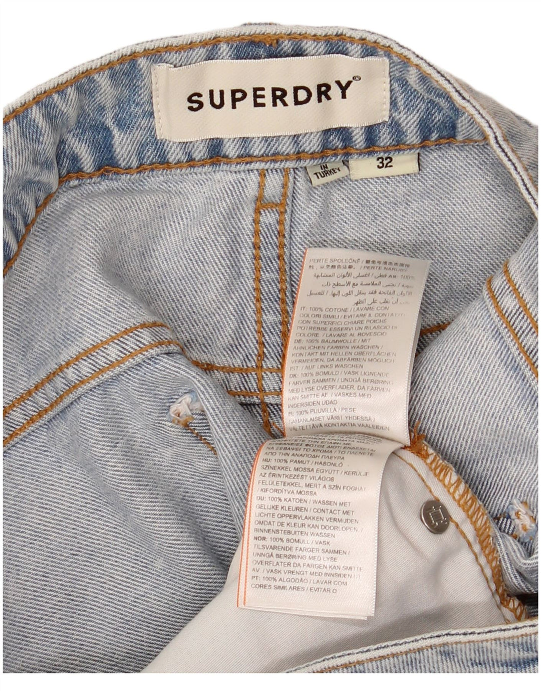 Superdry Damen-Jeansshorts, W32, Größe L, Blau, Baumwolle