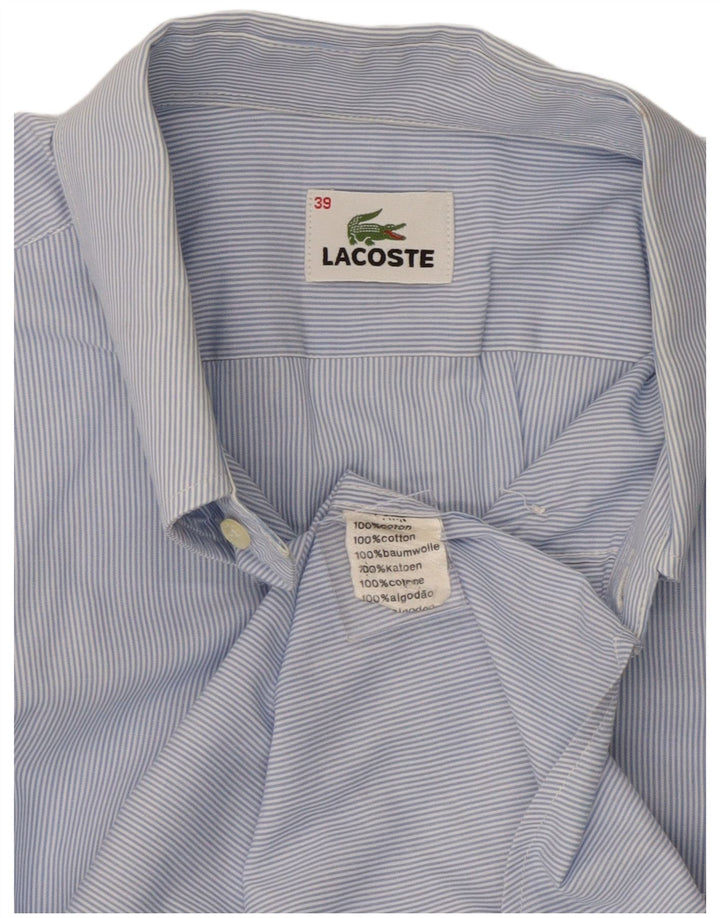 Lacoste Herren-Kurzarmhemd, Größe 39, mittelblaue Nadelstreifen-Baumwolle