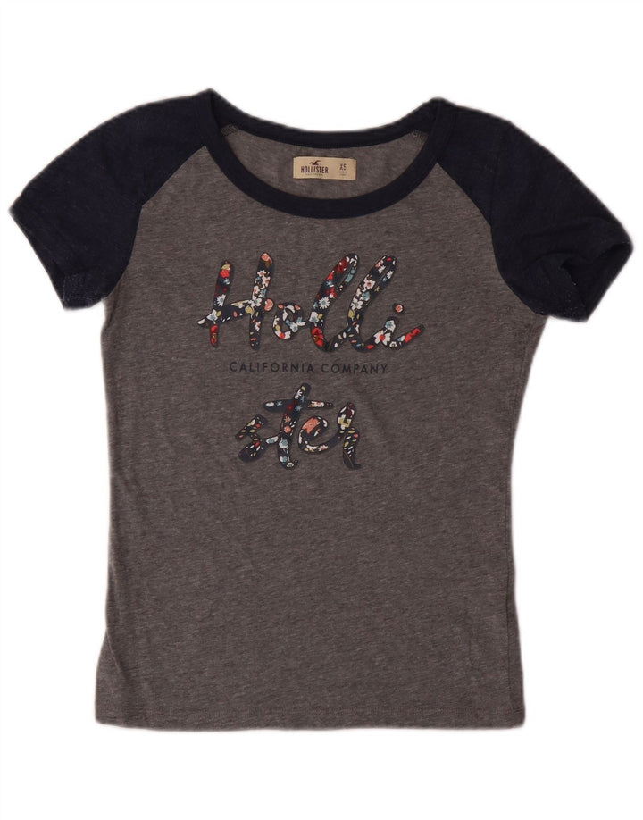 HOLLISTER Damen Grafik-T-Shirt-Oberteil UK 6 XS Graue Colourblock-Baumwolle