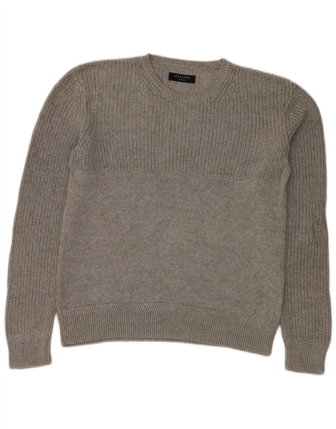 All Saints Herren-Pullover mit Rundhalsausschnitt, mittelgraue Baumwolle